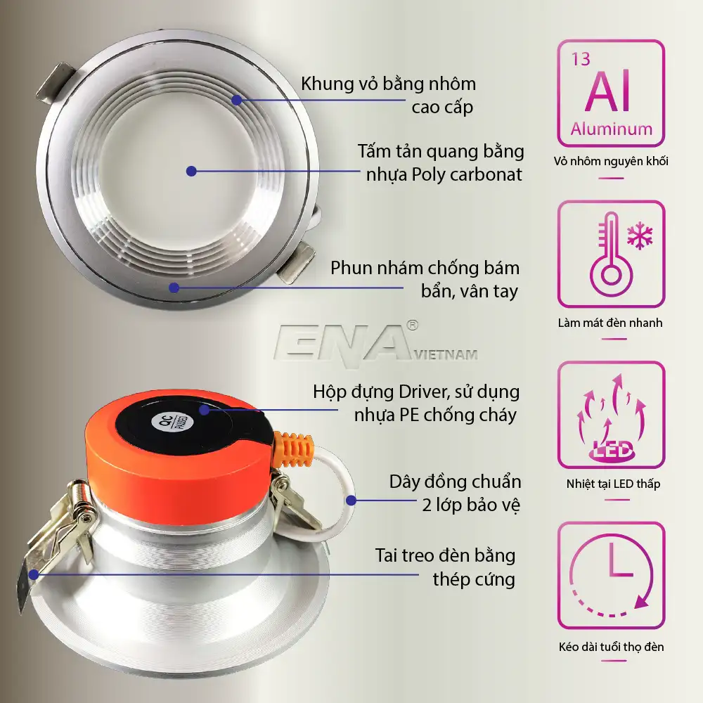 Đèn âm trần Downlight Dimmer 7W Trắng, Vàng, Trung tính mẫu DTA thumb