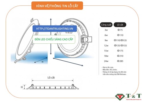 Đèn LED âm trần tròn 12W 5000K mẫu ATL thumb