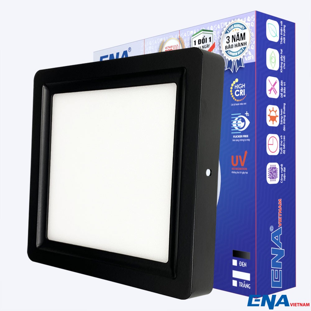 Đèn LED ốp trần vuông 12W 3 chế độ vỏ đen mẫu OVF